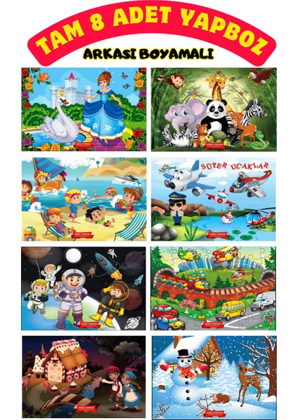 20X30CM Hikayeli Yapboz Seti 8'li - 8 Farklı 24 parça Yapboz