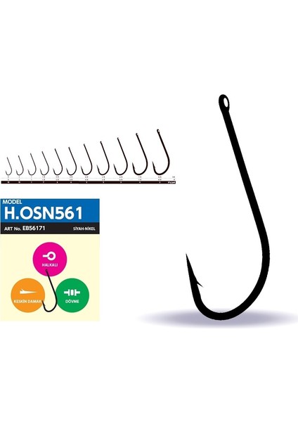 Hosn 561 Delikli Uzun Pala Olta Iğnesi Black Nikel