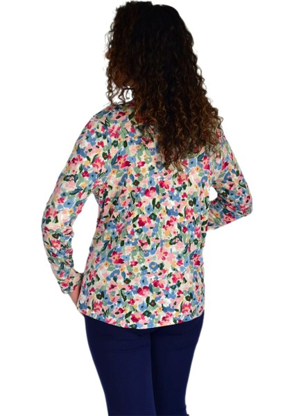 Kadın Çiçek Baskılı Düğmeli Viscon Bluz BGL-ST04275