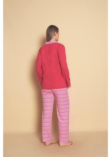 Kadın Uzun Kol (Mevsimlik) Yaka Desenli Önden Düğmeli Pijama Takımı modelleri