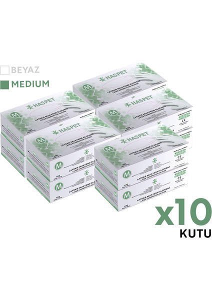 Lateks Muayene Eldiveni 100'LÜ M Orta Boy Pudralı Beyaz 10 Kutu modelleri