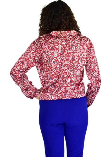 Kadın Saten Baskıkılı Desen Uzun Kol Gömlek BGL-ST04214 fırsatları