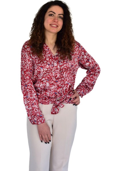 Kadın Saten Baskıkılı Desen Uzun Kol Gömlek BGL-ST04214 indirimleri