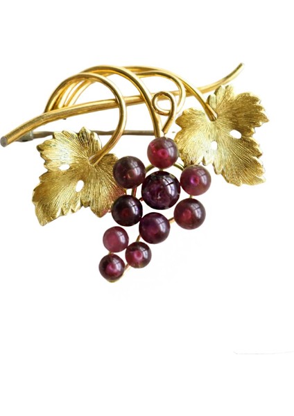 Shiraz Doğaltaşlı Altın Kaplama Üzüm Salkımı Broş Yaka Iğnesi