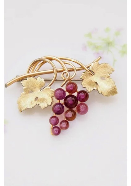 Shiraz Doğaltaşlı Altın Kaplama Üzüm Salkımı Broş Yaka Iğnesi fiyatları