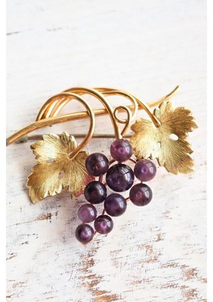 Shiraz Doğaltaşlı Altın Kaplama Üzüm Salkımı Broş Yaka Iğnesi modelleri