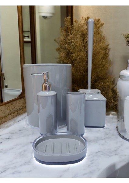 Lüks Banyo Seti 5'li Bej Renk Sabunluk Diş Fırçalık Kova Fırça fiyatları