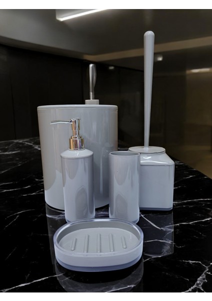 Lüks Banyo Seti 5'li Bej Renk Sabunluk Diş Fırçalık Kova Fırça modelleri