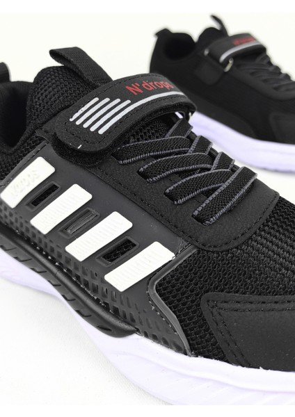 ND023 Siyah Beyaz Cırt Cırtlı Erkek Çocuk Spor Ayakkabı