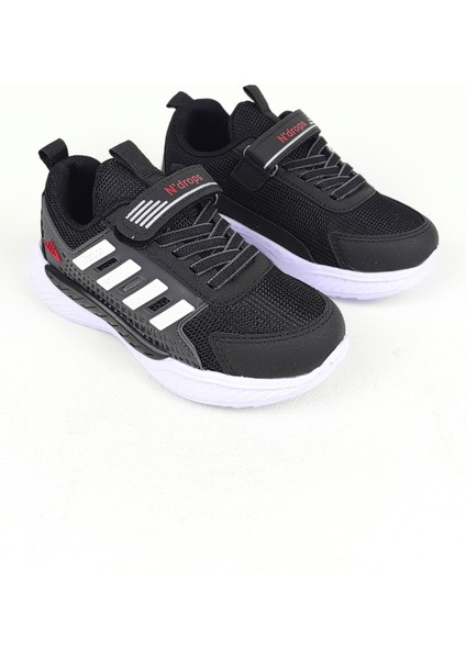 ND023 Siyah Beyaz Cırt Cırtlı Erkek Çocuk Spor Ayakkabı