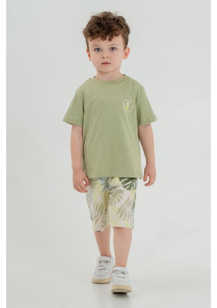 Pamuklu Tropical Yaprak Desenli Yeşil Erkek Bebek Takımı (6-18 Ay)