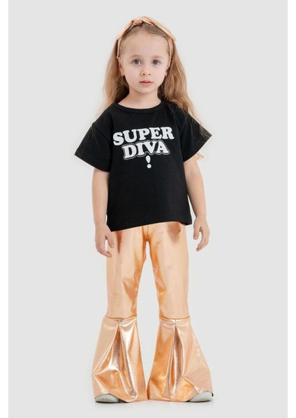 Kız Çocuk Pamuklu Crop T-Shirt Parlak Gri Ispanyol Paça Alt-Üst Takım modelleri