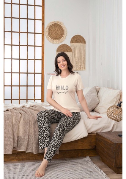 Kadın Düğmesiz Bisiklet Yaka Viskon Yazlık Kısa Kol Cepli Pijama Takımı fiyatları