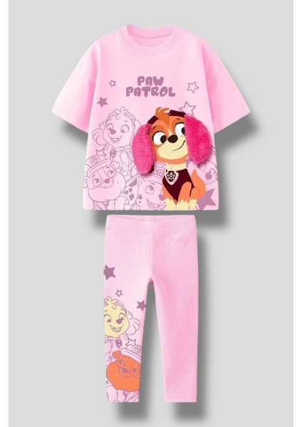 Kız Çocuk Paw Patrol Karakter Baskılı 2'li Takım - Kulak Detaylı Tişört ve Desenli Tayt