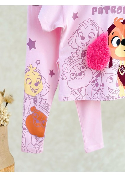 Kız Çocuk Paw Patrol Karakter Baskılı 2'li Takım - Kulak Detaylı Tişört ve Desenli Tayt modelleri