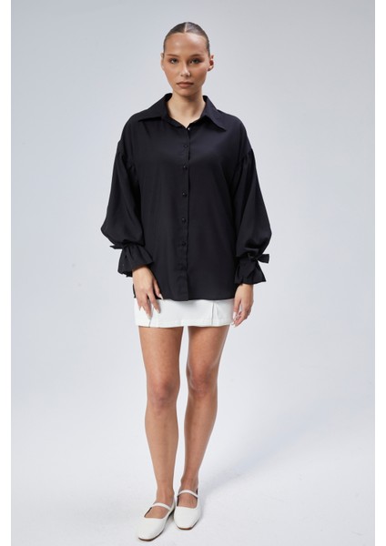 Oversize Büzgü Detaylı Saten Bluz Gömlek fırsatları