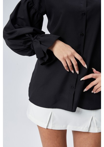 Oversize Büzgü Detaylı Saten Bluz Gömlek