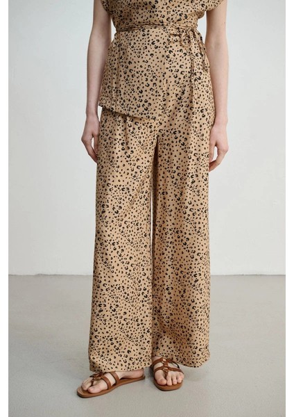 Leopar Desenli Bol Paça Pantolon - Camel