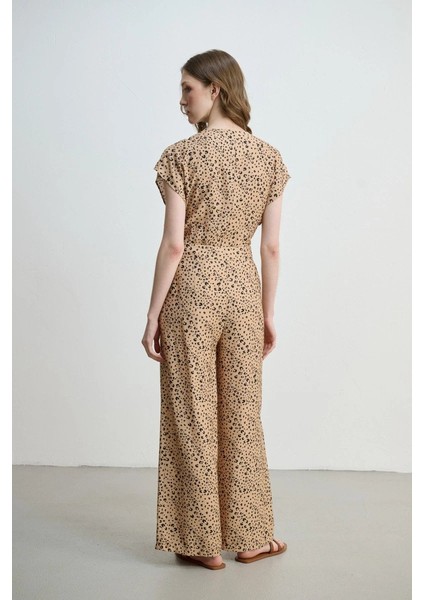 Leopar Desenli Bol Paça Pantolon - Camel indirimleri