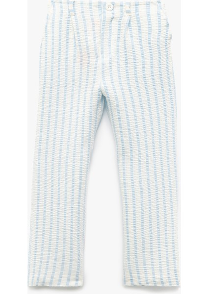 Düğme Detaylı Cepli Çizgili Viskon Pantolon