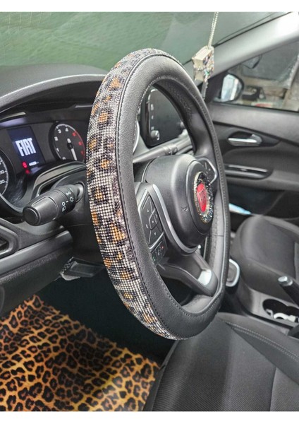 Leopar Taşlı Direksiyon Kılıfı