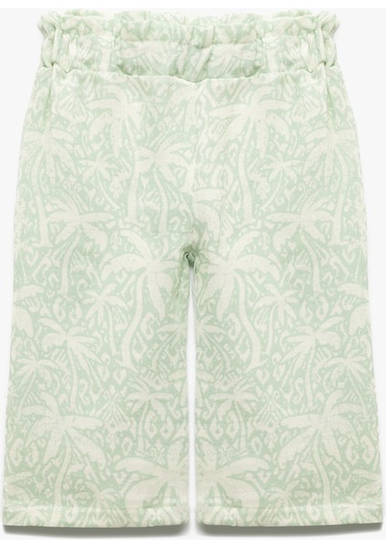 Pamuklu Beli Lastikli Desenli Bol Paça Pantolon