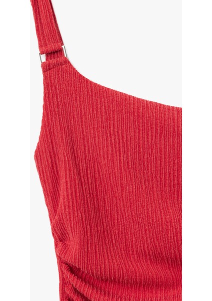 Drape Detaylı Slim Fit Midi Boy Tek Omuz Elbise