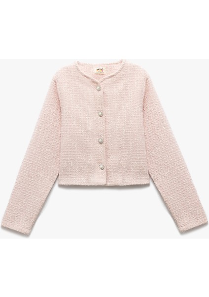 Uzun Kollu Inci Düğme Detaylı Bisiklet Yaka Tüvit Ceket