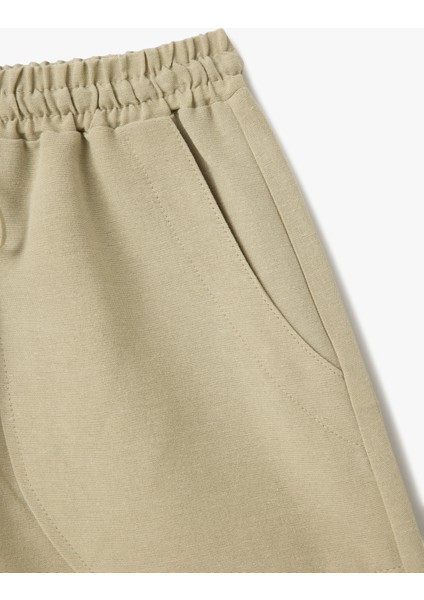 Beli Bağcıklı Keten Karışımlı Cepli Mini Şort