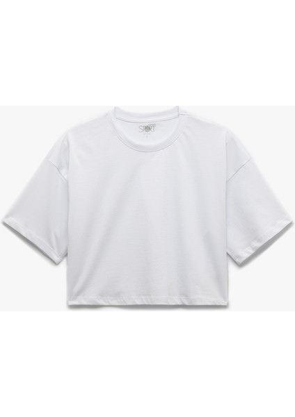 Pamuklu Oversize Kısa Kollu Crop Bisiklet Yaka Spor Tişört