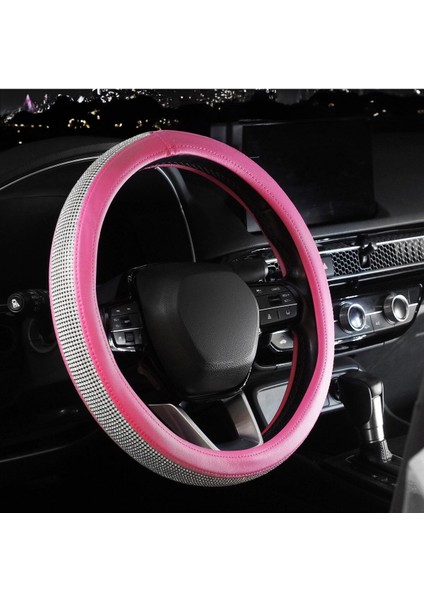 Taşlı Direksiyon Kılıfı Gümüş Elmas Pembe