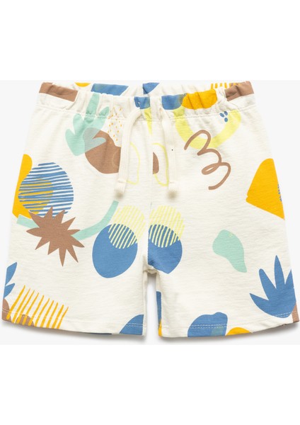 Beli Bağlamalı Baskılı Pamuklu Şort