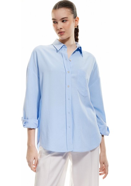 Cepli Viskon Keten Karışımlı Uzun Kollu Gömlek