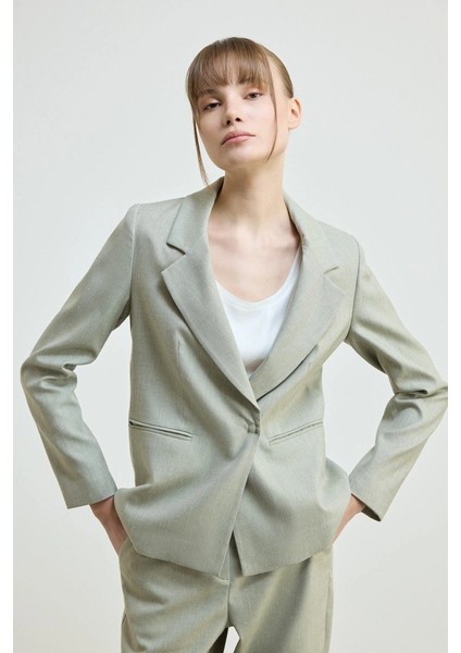Keten Karışımlı Blazer Ceket - Yeşil