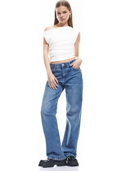 Tek Omuz Detaylı Dokulu Asimetrik Yaka Drapeli Kolsuz Tişört