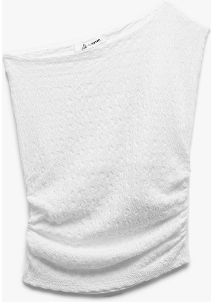 Tek Omuz Detaylı Dokulu Asimetrik Yaka Drapeli Kolsuz Tişört modelleri