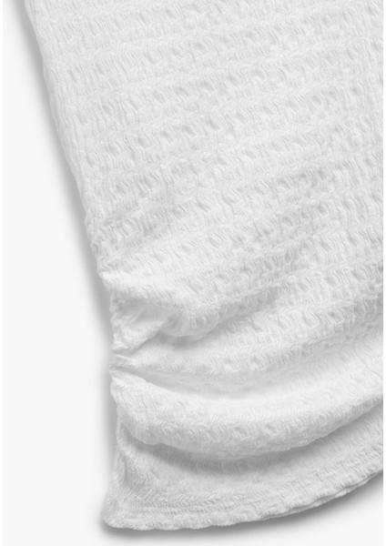 Tek Omuz Detaylı Dokulu Asimetrik Yaka Drapeli Kolsuz Tişört indirimleri