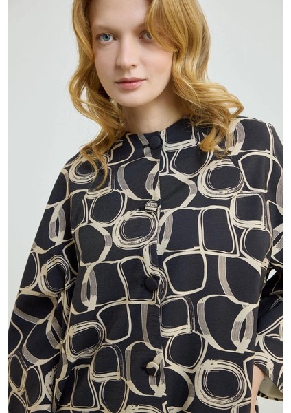 Desenli Yakasız Kaftan - Siyah modelleri