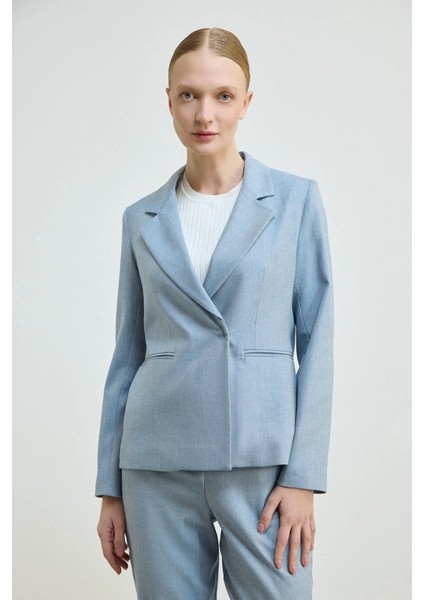Keten Karışımlı Blazer Ceket - Mavi