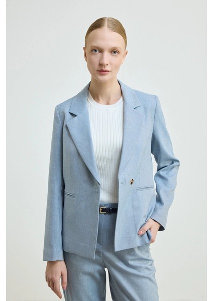 Keten Karışımlı Blazer Ceket - Mavi modelleri