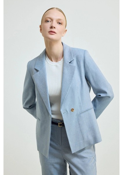 Keten Karışımlı Blazer Ceket - Mavi fırsatları
