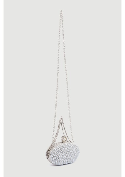 Inci Işlemeli Oval Abiye Clutch Çanta - Beyaz