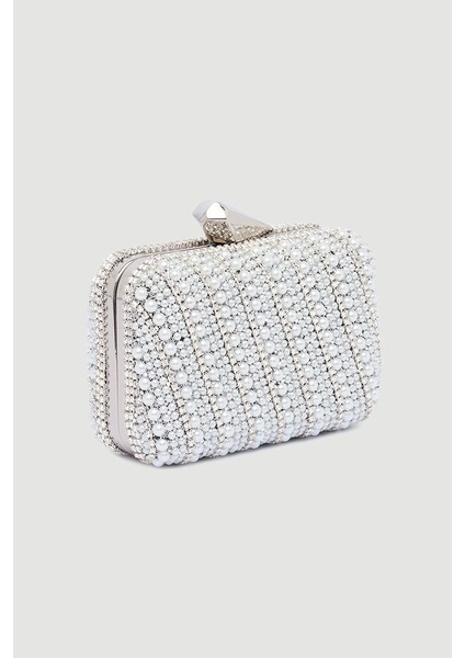 Incili Abiye Clutch Çanta - Beyaz