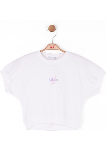 04-08 Yaş Kız Çocuk Ekru Floramour T-Shirt - Ekru