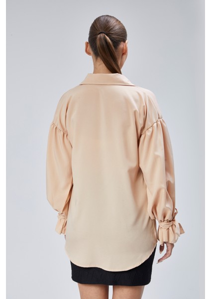 Oversize Büzgü Detaylı Saten Bluz Gömlek indirimleri