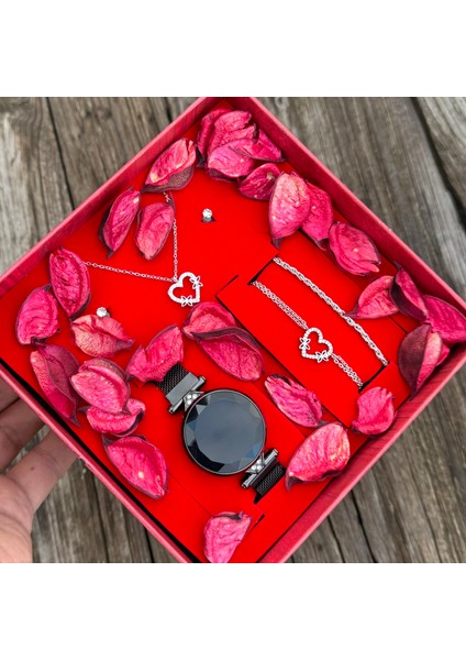 Dokunmatik Kadın Kol Saati Kolye Küpe Bileklik Seti