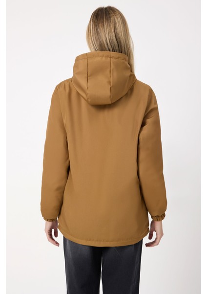 Kadın Taba Kürklü Su ve Rüzgar Geçirmez Kapüşonlu Kışlık Mont & Kaban & Parka FMM-100-K