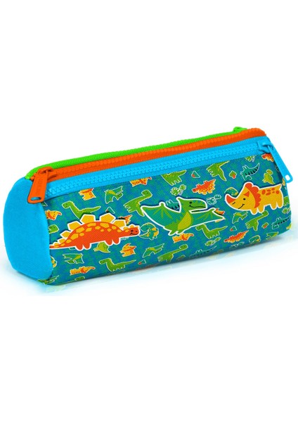 Kids Mavi Yeşil Dinozor Desenli Üç Bölmeli Kalem Çantası 22148 modelleri