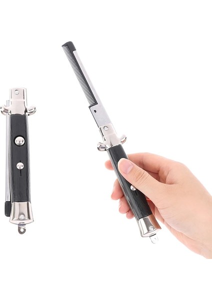 1pc Clipper Erkek Güzellik Tarağı Sakal Tarağı Şekillendirme Araçları Zarif ve Taşınabilir Paslanmaz Çelik Otomatik Katlanır Bıçak Tarak Saç (Yurt Dışından)
