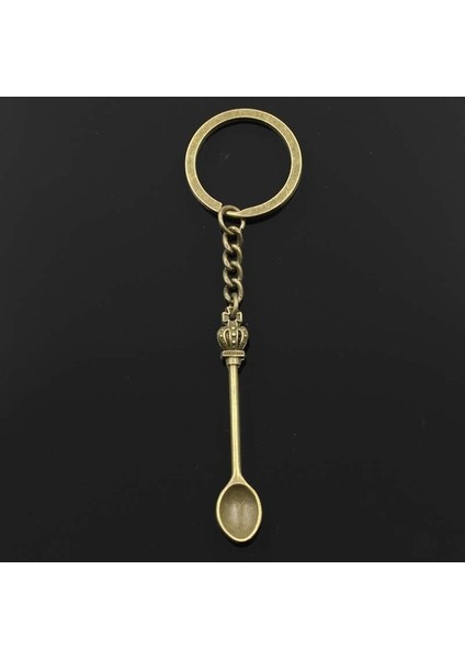 Beyaz Moda 30MM Anahtarlık Metal Anahtarlık Anahtarlık Takı Antik Bronz Gümüş Renk Kaplama Mutfak Kaşık Taç 57X9MM Kolye (Yurt Dışından)